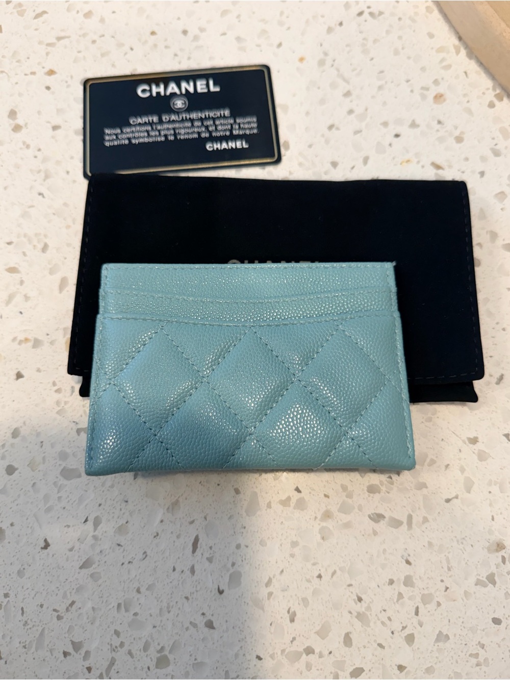 CHANEL Quilted Card Holder in Light Blue with Gold CC Hardware - Picture 4 of 10